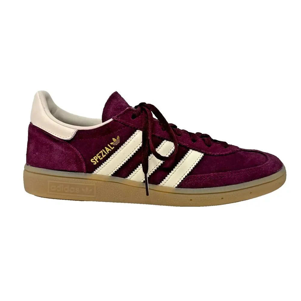 Adidas Handball Spezial Shoes Womens Sz 8.5 Suede Low Top Maroon Cream Gold NEW